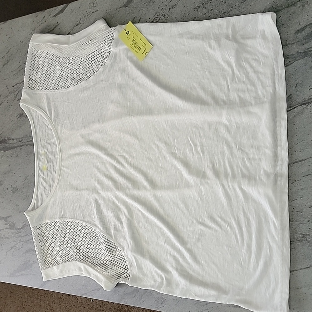 XERSION Workout Top W/ Mesh Inserts Rolled Cap Sleeves White sz XL  NWT